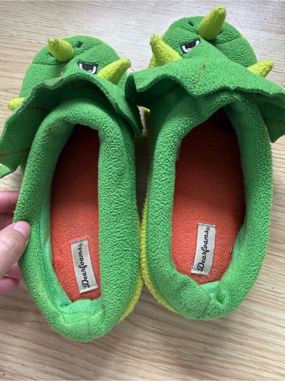 dearfoams Green Yellow Dino Kids Slippers